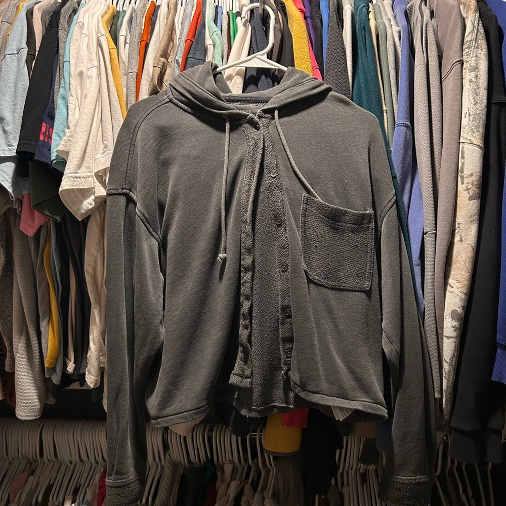 American Eagle Gray Button-Up Hoodie